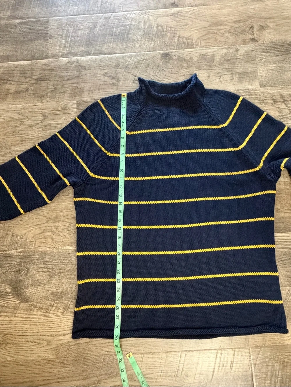 J. Crew Navy Blue and Yellow Striped Turtleneck Sweater